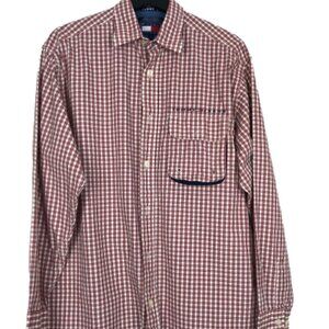 Tommy Hilfiger Jeans Dress Shirt Preppy Red Plaid Men's Size XL Logo EUC